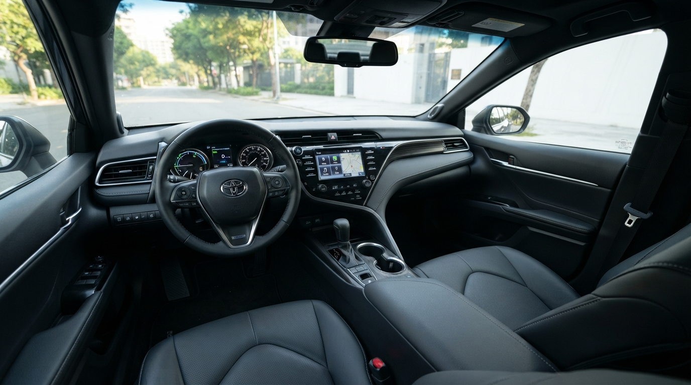 Салон Toyota Camry XV70 Hybrid 2020 — мультимедиа и задний ряд — фото 1