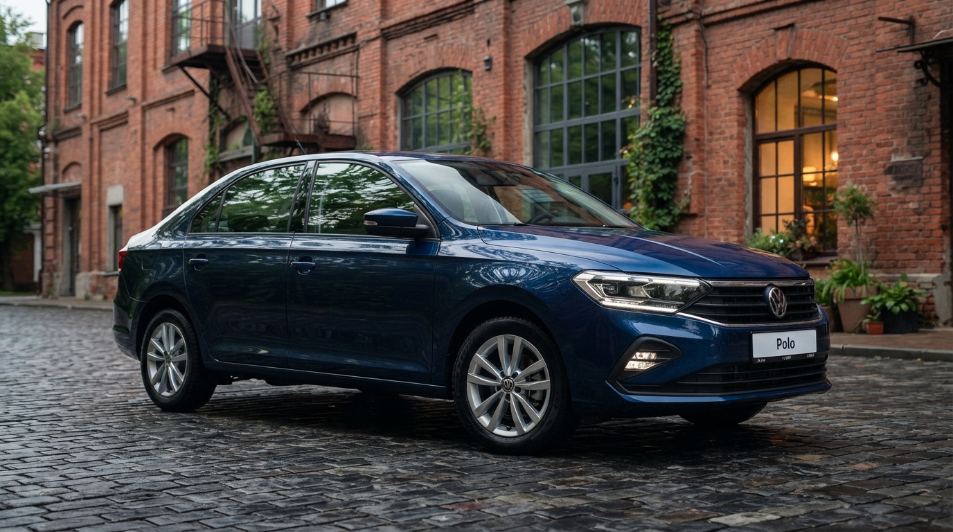 Volkswagen Polo Liftback CK 2020 спереди-сбоку: лифтбек с атмосферным двигателем 1.6 MPI, рестайлинг модели, сдержанный немецкий дизайн